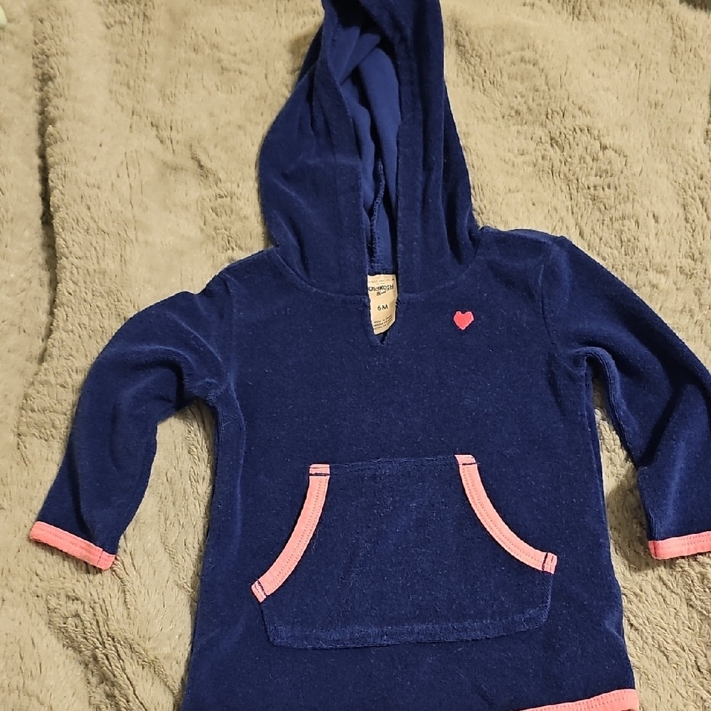 OshKosh B'gosh Navy Hoodie with Pink Trim 6 months Baby Girl  Sweatershirt